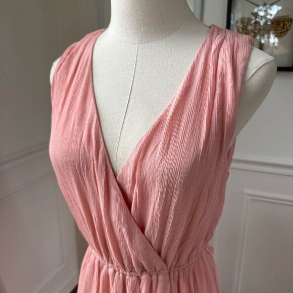 Aura Women's Sleeveless Colorblock Crinkle Maxi Dress Salmon Orange Fuchsia $160 - Picture 5 of 7